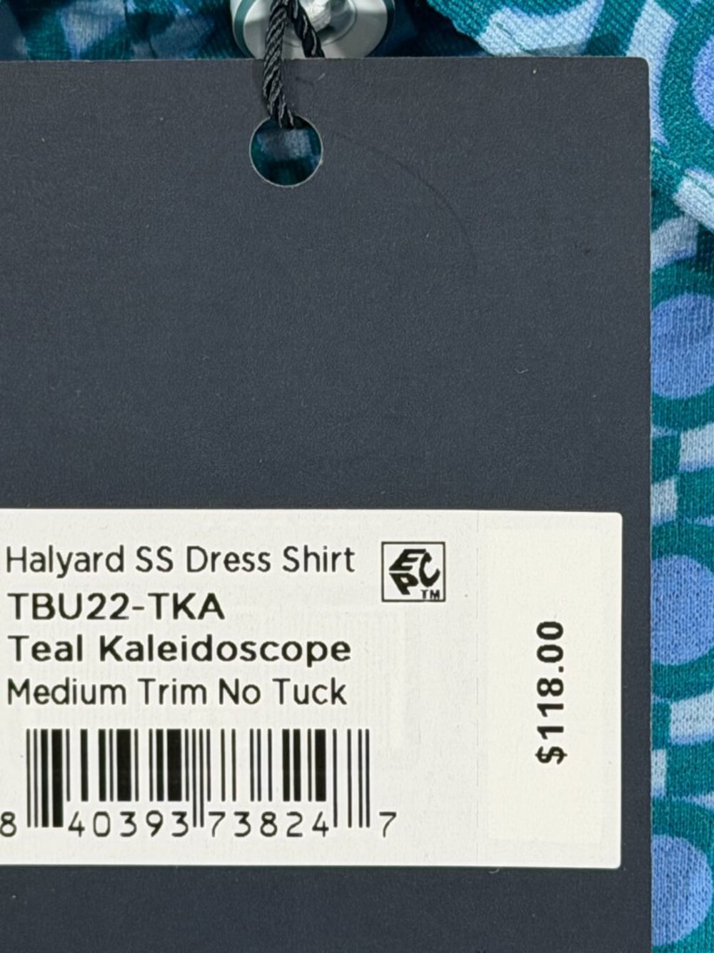 Mizzen+Main Halyard Short Sleeve Dress Shirt Teal Kaleidoscope Medium Trim NWT - Picture 8 of 15